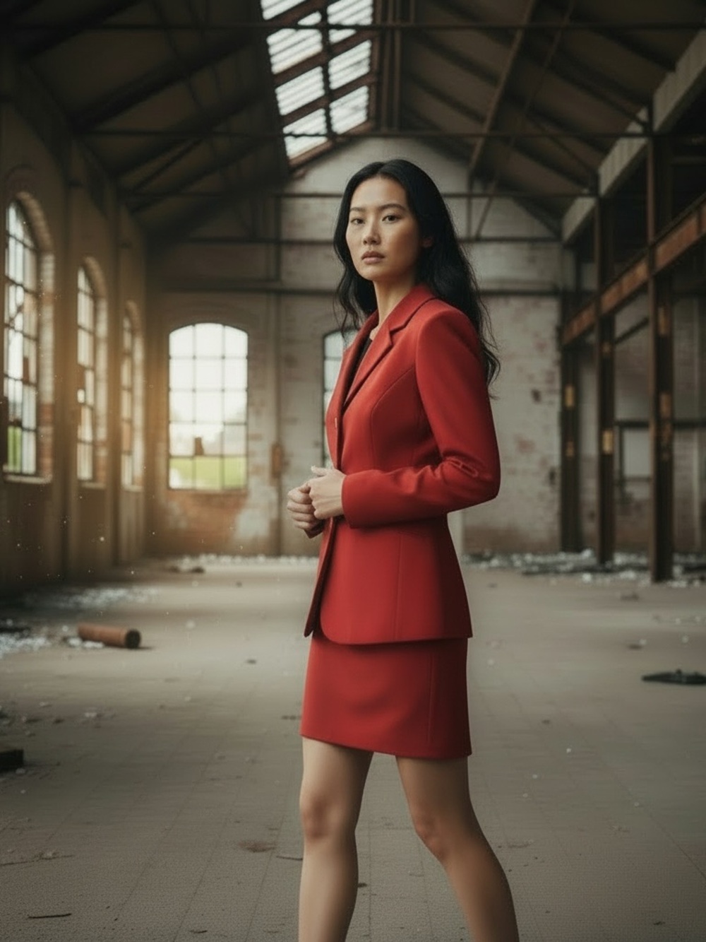 Power Red classic set! Tailored Blazer with mini skirt, Size 12, Two-Piece suit